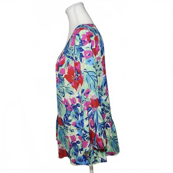 Pappagallo Womens Size S Floral Print Blouse Green Pink Blue - Picture 3 of 10